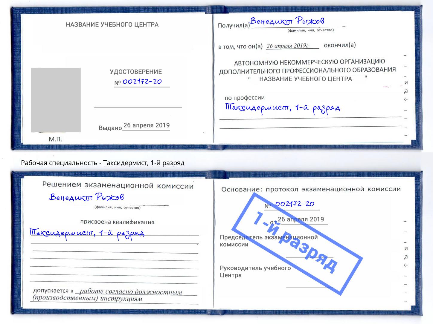корочка 1-й разряд Таксидермист Валуйки