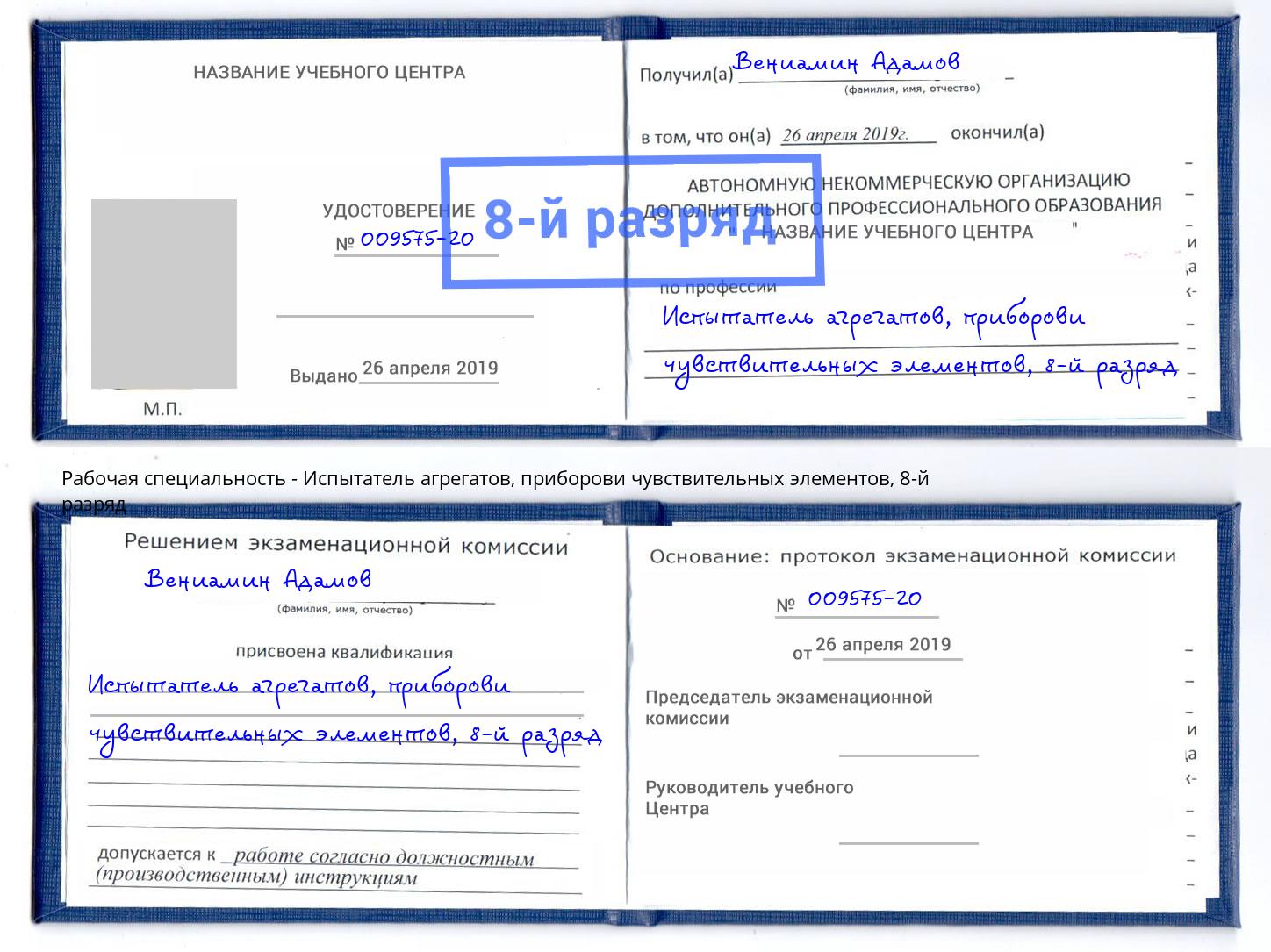 корочка 8-й разряд Испытатель агрегатов, приборови чувствительных элементов Валуйки